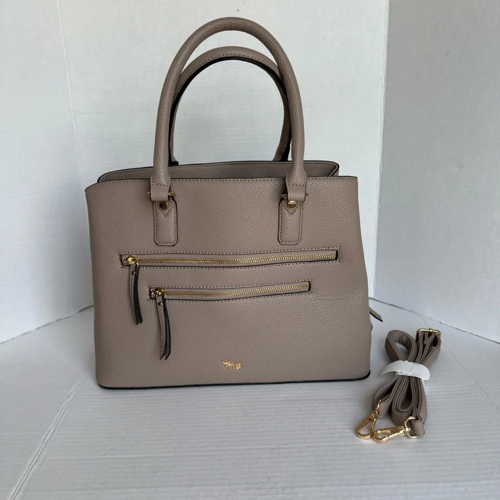 Mathew + Julian || beige EUC satchel / cross body Gold Accents